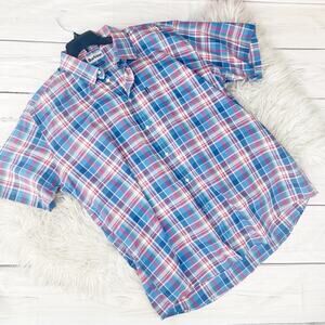 Barbour - Sport Shirt - Fred Plaid Red Blue Short‎ Sleeve Button Up Size XL